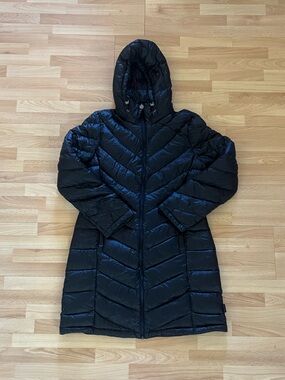 Calvin Klein Black Long Hooded Puffer Coat